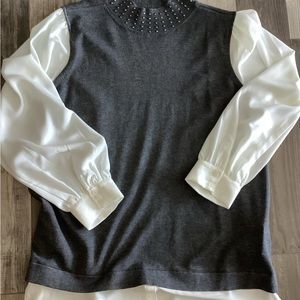 Karl Lagerfeld gray and cream sweater/shirt L